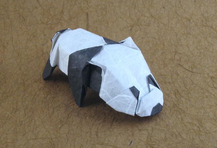 Origami Panda by Jacky Chan. Folded from a square of double-sided Unryu paper by Gilad Aharoni on giladorigami.com