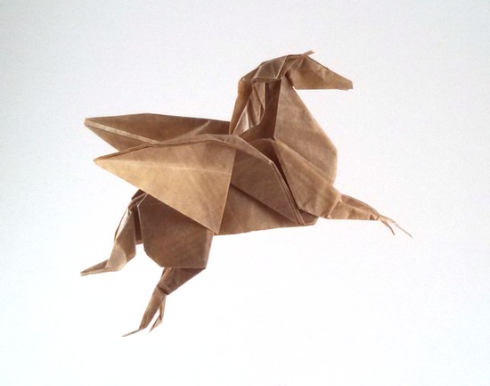 Origami Pegasus by Seishi Kasumi. Folded from a square of Kraft Alios by Gilad Aharoni on giladorigami.com