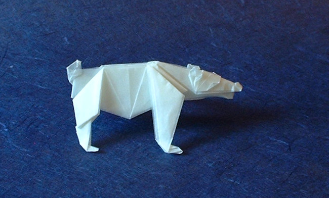 Origami Bear by Christophe Boudias. Folded from a square of Folia transparent origami paper by Gilad Aharoni on giladorigami.com