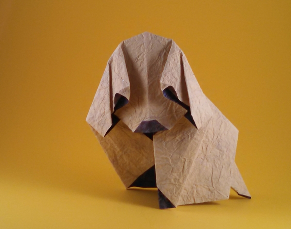 Origami Puppy by Akira Yoshizawa. Folded from a square of scrapbooking paper by Gilad Aharoni on giladorigami.com