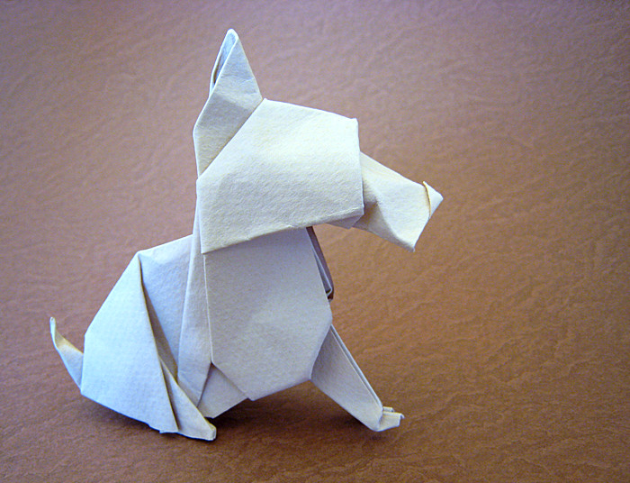 Origami Scottie dog - sitting by Neal Elias. Wet-folded from a square of 160gsm Canson art paper by Gilad Aharoni on giladorigami.com