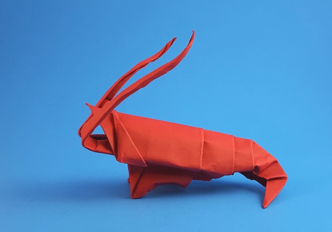Origami Shrimp by Akira Yoshizawa. Folded by Gilad Aharoni on giladorigami.com