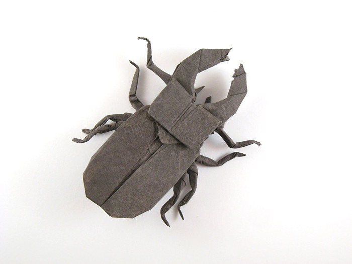 Origami Stag beetle by Peter Budai. Folded from a square of O-Gami paper by Gilad Aharoni on giladorigami.com