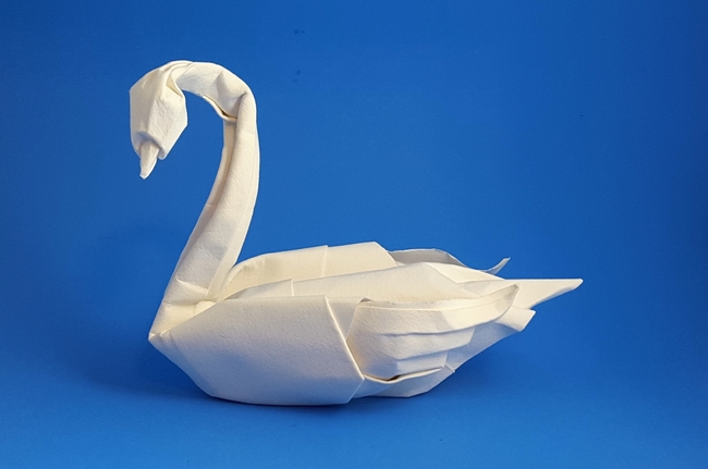 Origami Swan by Eric Joisel. Wet folded from a square of Arches watercolor paper by Gilad Aharoni on giladorigami.com