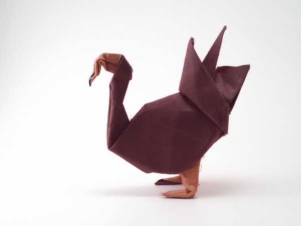 Origami Turkey by Juan Lopez Figueroa. Folded from a square of double-sided mulberry paper by Gilad Aharoni on giladorigami.com