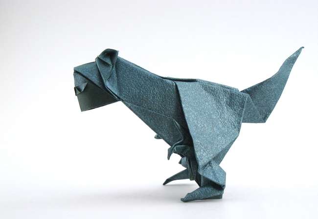 Origami Tyrannosaurus by Yuhei Iwasa. Folded from a square of bubble-texture origami paper by Gilad Aharoni on giladorigami.com