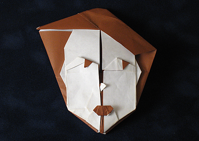 Origami Woman mask by Amparo Martinez Gil. Folded from a square of origami paper by Gilad Aharoni on giladorigami.com