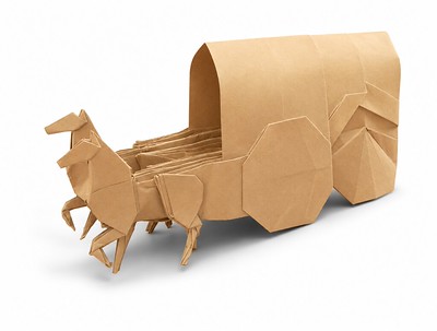 Origami Stagecoach with 2 horses by Leonardo Pulido Martinez on giladorigami.com