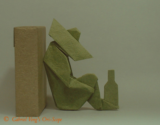 Origami Sleeping it off 2 - man and bottle by Neal Elias on giladorigami.com